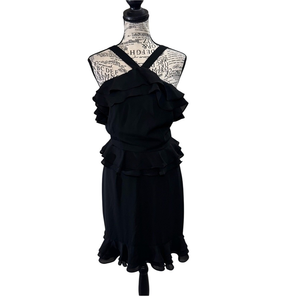 Gianni Bini Black Ruffle Cocktail Dress with Crisscross Strap